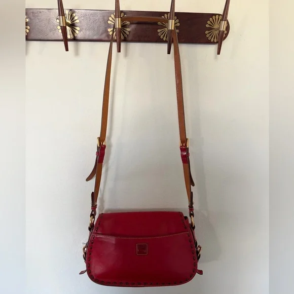 Dooney & Burke Florentine Vintage Flap Saddle Bag Crossbody in Red - Picture 4 of 9